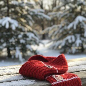 Pajar Canada Est. 1963. Red Cable Knit Wool 80" Scarf | Logo Patch Winter Warm